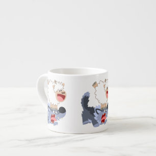 Cute Playful Cartoon Sheep and Wolf Espresso Mok