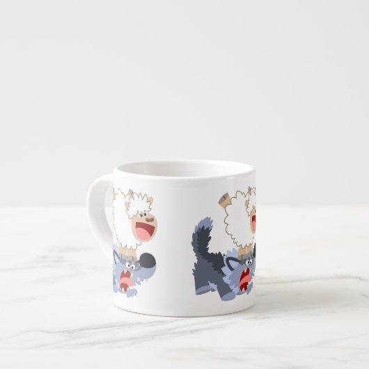 Cute Playful Cartoon Sheep and Wolf Espresso Mok (Links)
