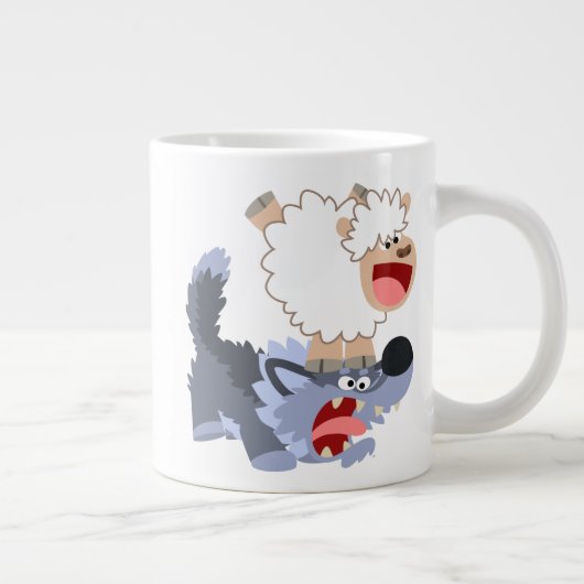Cute Playful Cartoon Sheep and Wolf Jumbo Mok (Rechts)