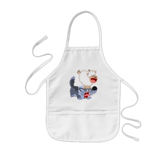 Cute Playful Cartoon Sheep and Wolf Kinder Apron Schort (Voorkant)