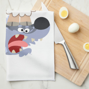 Cute Playful Cartoon Sheep and Wolf Kitchen Towel Theedoek