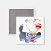 Cute Playful Cartoon Sheep and Wolf Magnet (Voorkant / Achterkant)