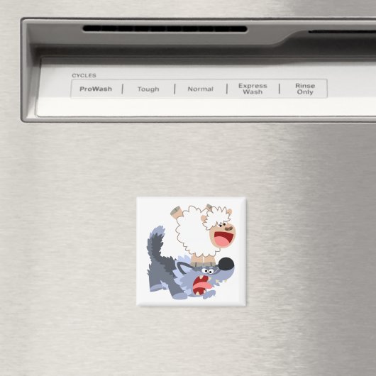 Cute Playful Cartoon Sheep and Wolf Magnet (Insitu (Vaatwasser))