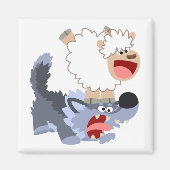 Cute Playful Cartoon Sheep and Wolf Magnet (Voorkant)