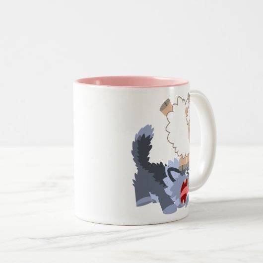 Cute Playful Cartoon Sheep and Wolf Mok (Voorkant rechts)