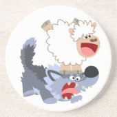 Cute Playful Cartoon Sheep and Wolf Onderzetter (Voorkant)