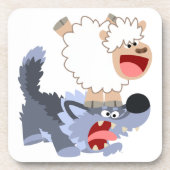 Cute Playful Cartoon Sheep and Wolf Onderzetters S (Voorkant)