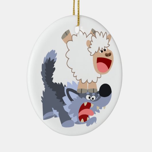 Cute Playful Cartoon Sheep and Wolf Ornament (Rechts)