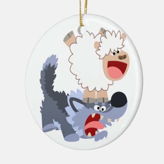 Cute Playful Cartoon Sheep and Wolf Ornament (Links)