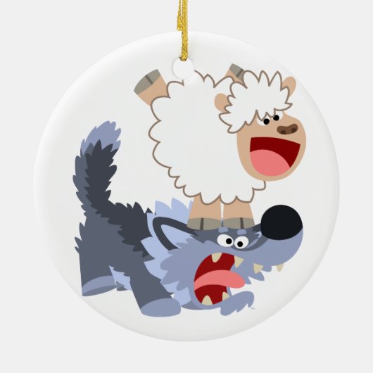 Cute Playful Cartoon Sheep and Wolf Ornament (Achterkant)