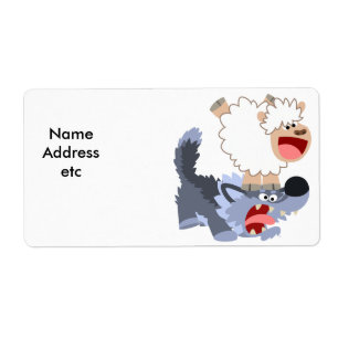 Cute Playful Cartoon Sheep and Wolf Shipping Label