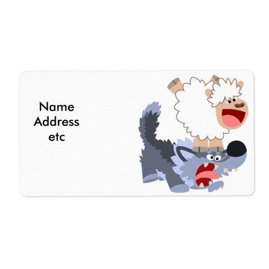 Cute Playful Cartoon Sheep and Wolf Shipping Label (Voorkant)