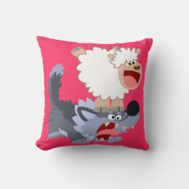 Cute Playful Cartoon Sheep and Wolf Sierkussen