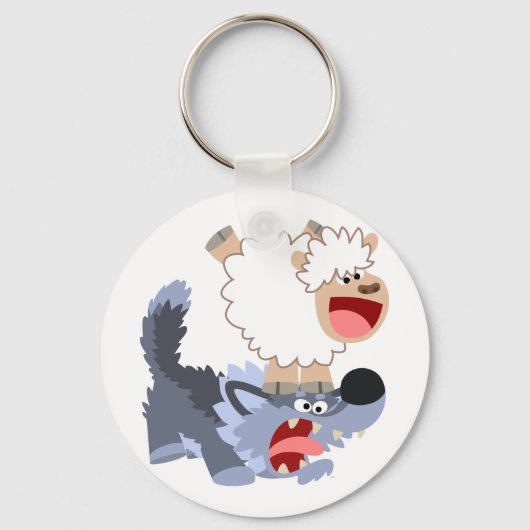 Cute Playful Cartoon Sheep and Wolf Sleutelhanger (Voorkant)