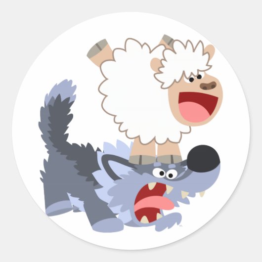 Cute Playful Cartoon Sheep and Wolf Sticker (Voorkant)