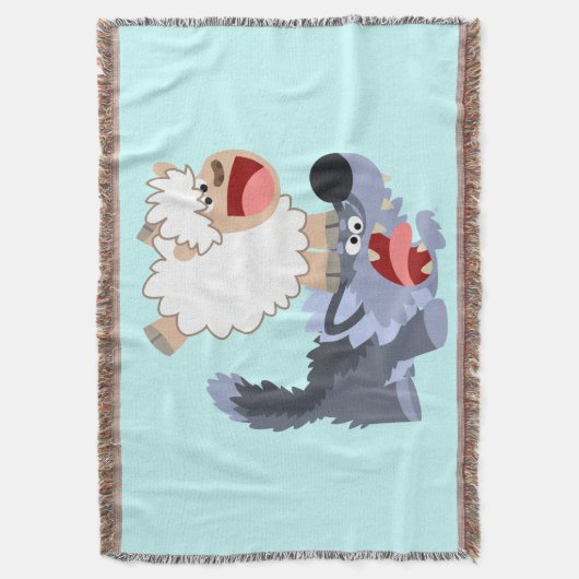 Cute Playful Cartoon Sheep and Wolf Throw Blanket Deken (Voorkant Verticaal)