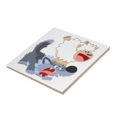 Cute Playful Cartoon Sheep and Wolf Tile Tegeltje (Zijkant)