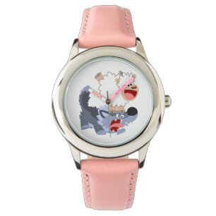 Cute Playful Cartoon Sheep and Wolf Watch Horloge