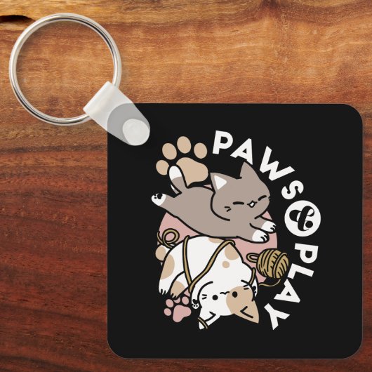 Cute Playful Cats Design – Fun Paws and Play Art Sleutelhanger (Voorkant)