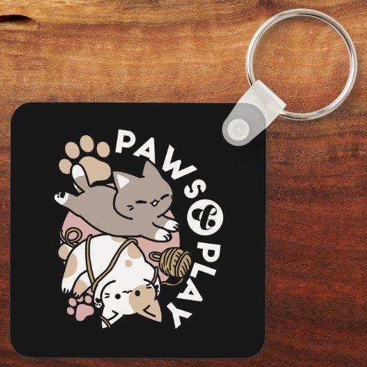 Cute Playful Cats Design – Fun Paws and Play Art Sleutelhanger (Achterkant)