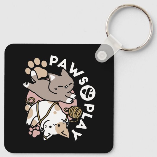 Cute Playful Cats Design – Fun Paws and Play Art Sleutelhanger (Achterkant)