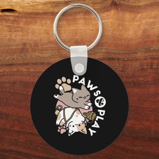 Cute Playful Cats Design – Fun Paws and Play Art Sleutelhanger (Achterkant)