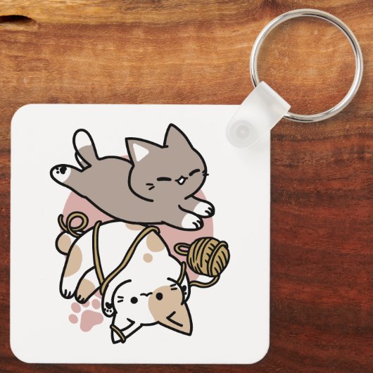 Cute Playful Cats Design – Fun Paws and Play Art Sleutelhanger (Achterkant)