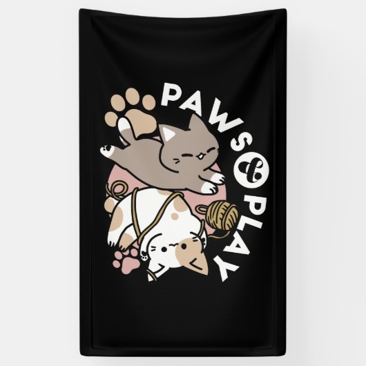 Cute Playful Cats Design – Fun Paws and Play Art Spandoek (Verticaal)