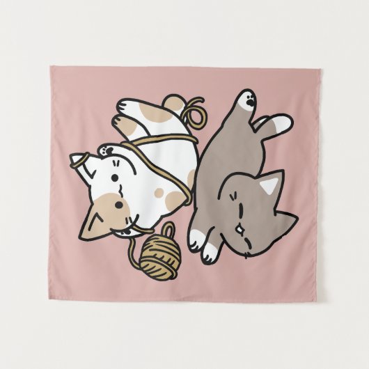 Cute Playful Cats Design – Fun Paws and Play Art Wandkleed (Voorkant (horizontaal))