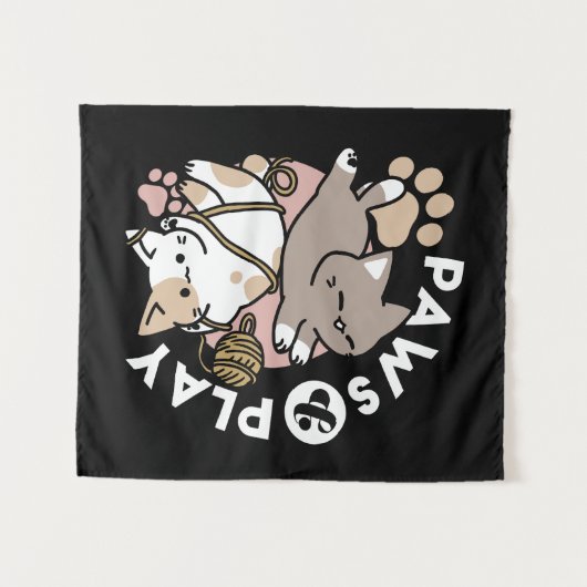 Cute Playful Cats Design – Fun Paws and Play Art Wandkleed (Voorkant (horizontaal))