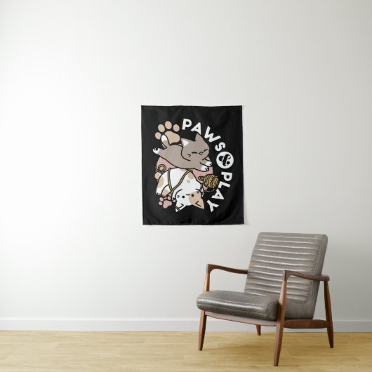 Cute Playful Cats Design – Fun Paws and Play Art Wandkleed (In situ)
