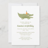 Cute Playful Green Crocodile 1st Birthday Kaart (Voorkant)