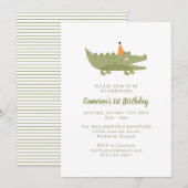 Cute Playful Green Crocodile 1st Birthday Kaart (Voorkant / Achterkant)