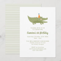 Cute Playful Green Crocodile 1st Birthday