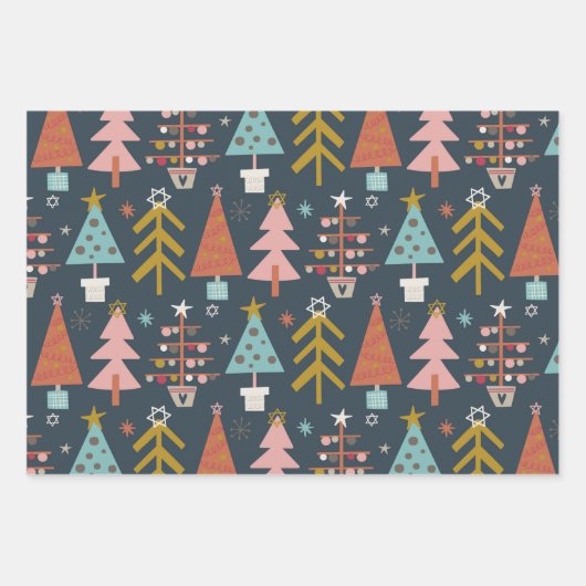 Cute Playful Kerstthema Red en Blue Pattern Inpakpapier Vel (Voorkant 2)