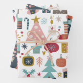 Cute Playful Kerstthema Red en Blue Pattern Inpakpapier Vel (In situ)