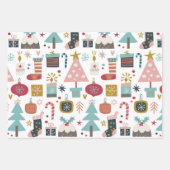 Cute Playful Kerstthema Red en Blue Pattern Inpakpapier Vel (Voorkant)