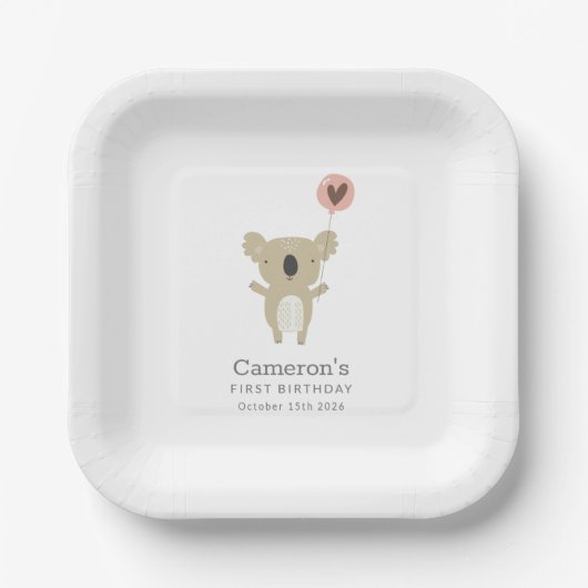 Cute Playful Koala Beer Eenvoudige 1-jarige verjaa Papieren Bordje (Voorkant)