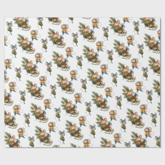 Cute Playful Mice Kerstmis Pattern Cadeaupapier (Vlak)