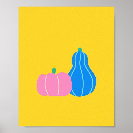 Cute Playful Pumpkin en Gourd Art in Geel Poster (Voorkant)