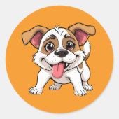 Cute Playful Puppy Cartoon Ronde Sticker (Voorkant)