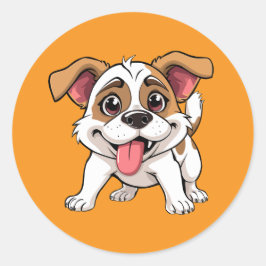 Cute Playful Puppy Cartoon Ronde Sticker