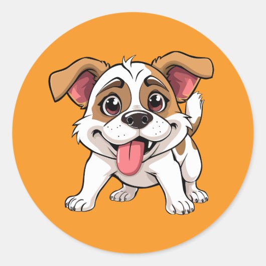 Cute Playful Puppy Cartoon Ronde Sticker (Voorkant)
