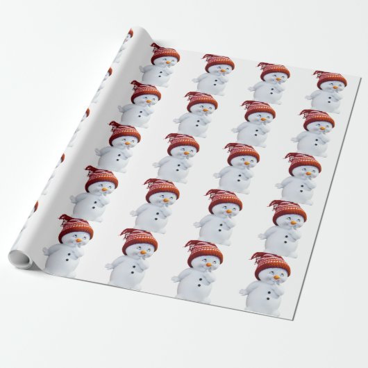 CUTE PLAYFUL SNOWMAN CADEAUPAPIER (Uitgerold)