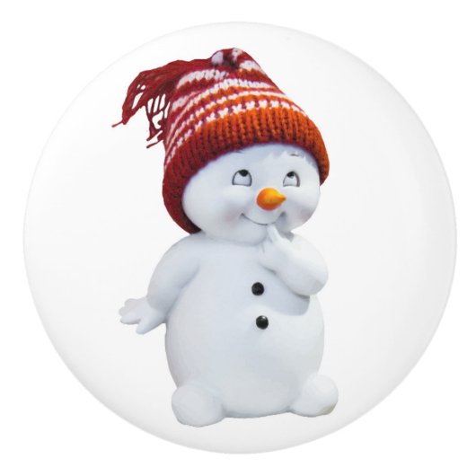 CUTE PLAYFUL SNOWMAN KERAMISCHE KNOP (Voorkant)