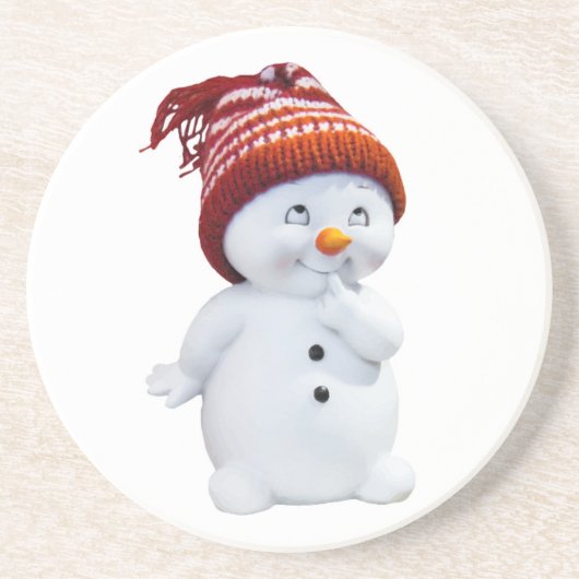 CUTE PLAYFUL SNOWMAN ZANDSTEEN ONDERZETTER (Voorkant)