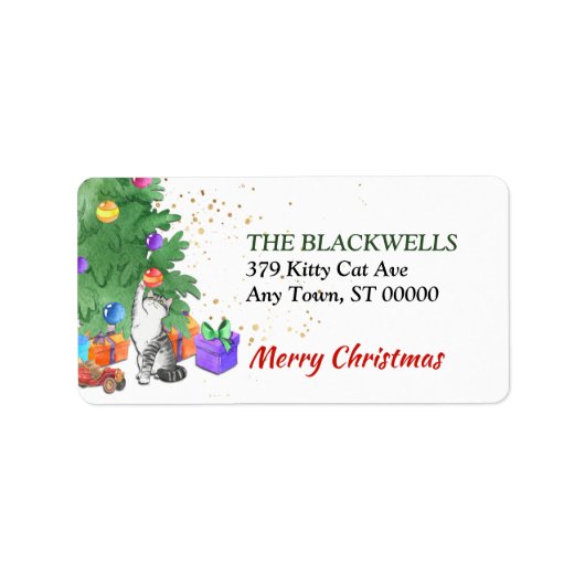 Cute Playous kerstkat Return Address Label (Voorkant)