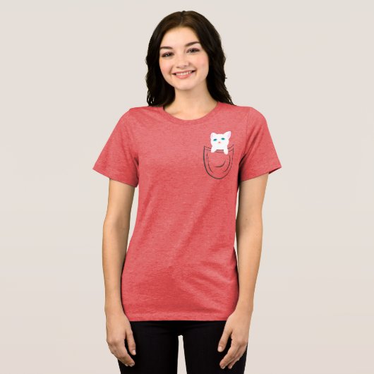 Cute Pocket Cat Minimal Illustration  Tri-Blend Shirt (Voorkant volledig)