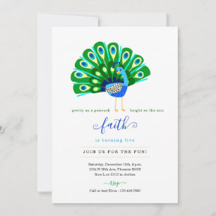 Cute Poem for Peacock Girls Birthday Party Invite Kaart