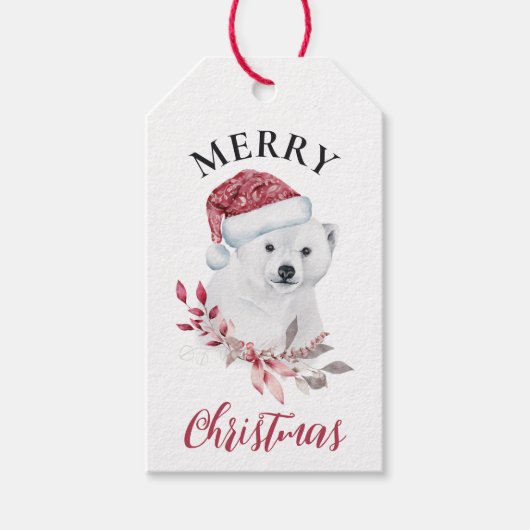 Cute polair beer in Santa hat Merry Kerstmis Cadeaulabel (Voorkant)